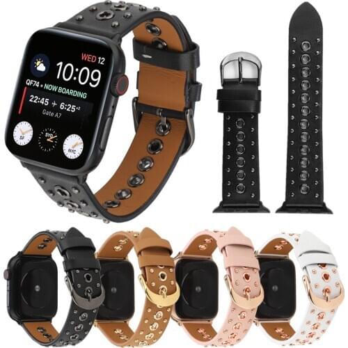 Punk Rivet Genuine Leather Strap for Apple Watch Band Series 6/5/4/3/2/SE Men/Women Fashion Bracelet for iWatch 40/44MM 42/38MM