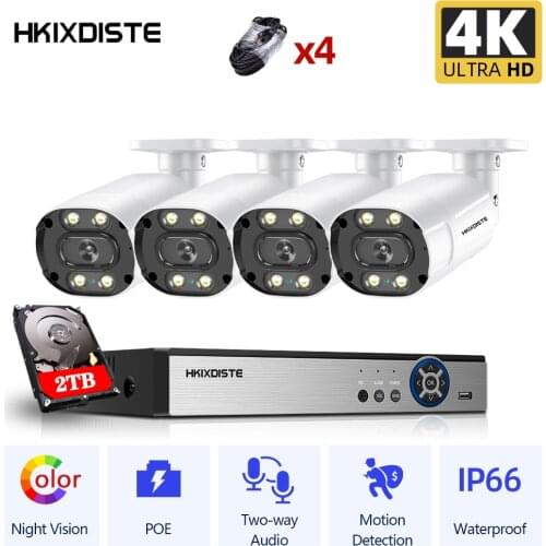 8MP CCTV Camera Security System Kit 4K 4CH POE NVR Kit Color Night Vision IP Camera Video Surveillance System Set 4Channel XMEYE