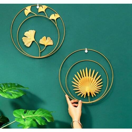 Nordic Style Gold Iron Wall Decoration Luxury Background Living Room Bedroom Decor Leaf Art Palm Leaf Canna Ginkgo Maple Leave