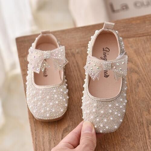 Princess Shoes For Baby Girls Party Dress Autumn Children Shoes Fashion Bow Rhinestone Leather Kids Shoe 1 2 3 4 5 6 Years Old