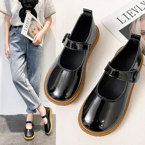 2021 Spring Lolita Shoes Heart Cut Ankle Strap Mary Janes SHoes Black Platform Shoes Woman Flats Girls Princess Shoe Black