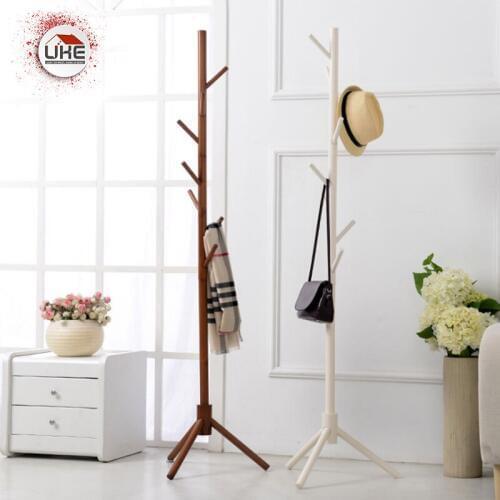 UKE Standing Coat Rack Wooden Clothes Storage Hanger Rack 8 Hook Handbag Bedroom Hanging Rack Furniture