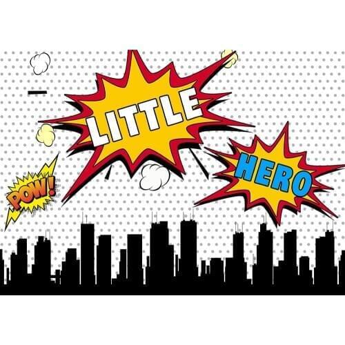 White Black City Superhero Comic Photo Backgrounds Vinyl Photography Backdrops for Children Baby Boys Birthday Party Banners