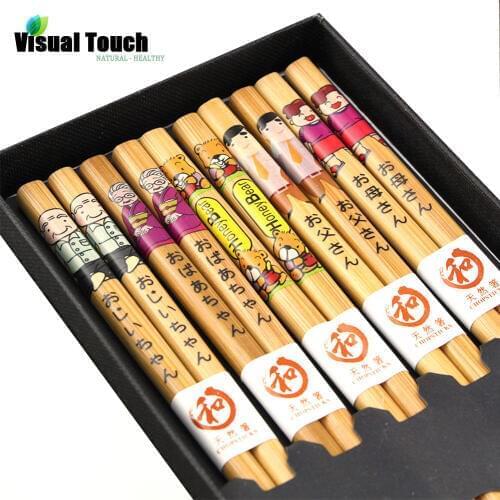 Visual Touch Zakka Family Bamboo Japanese Chopsticks Set For Grandpa Grandma Father Mother Child Valued Gift Pack