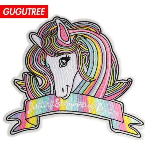GUGUTREE embroidery big unicorn patches horse patches badges applique patches for clothing