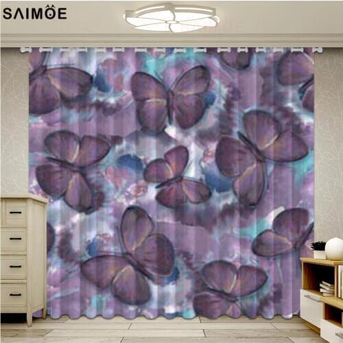 Butterfly Print Sheer Window Curtains Polular Purple Living Room Bedroom Curtains Blind Parlour Room Drapes