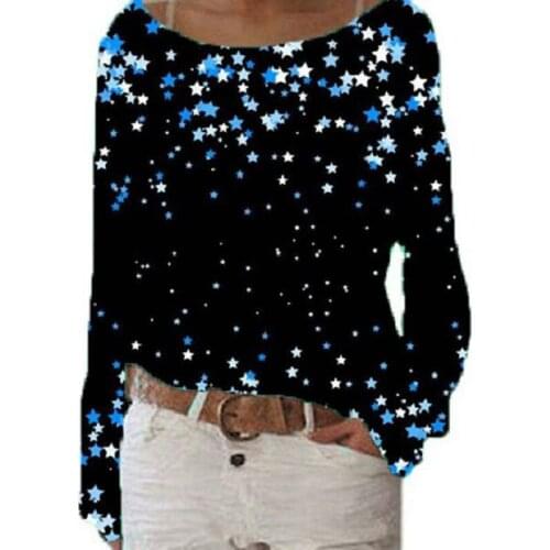 Women Star Printing Tee Long Sleeve T-Shirt Spring Autumn Ladies Pullover Shirts Tops Casual Streetwear Female Casual Top M-2Xl