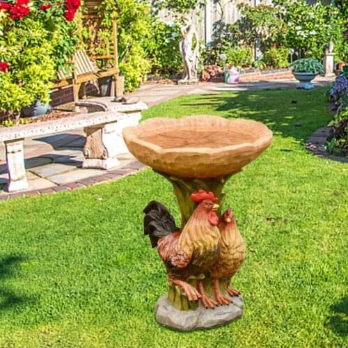 Rooster Statue Eye-catching Collectible Resin Birdbath Ornament Garden Figurine for Home