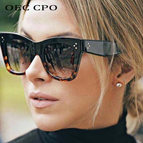 OEC CPO Fashion Square Sunglasses Women Accessories 2021 Rivets Female Sun Glasses Gradient Cateye Eyewear UV400 O163