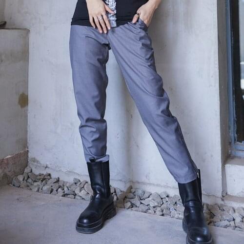 Womens new Korean version of grey slim pants zipper design yamben wind large size with nine points boot pants
