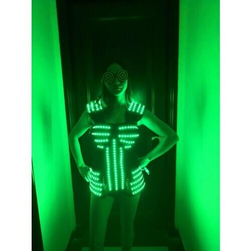 Ladies gogo dance LED Costume Girls Light up dress Glowing outfit nightclub Cosplay jumpsuit