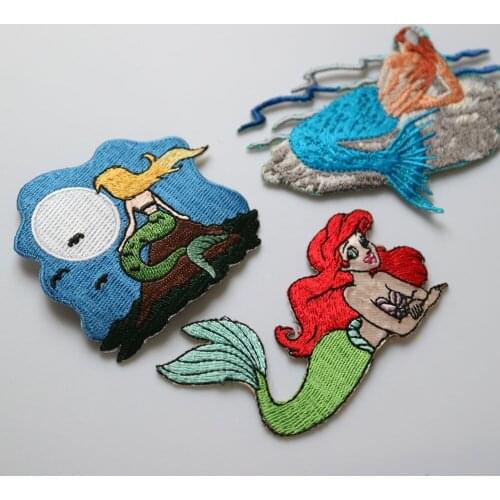 1pc Fish beauty embroidered Patches for Clothing iron on Embroidery Stickers Clothing Applique Decoration Badge bueaty
