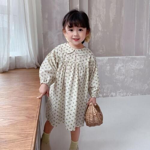 2021 Spring New Girls Flowers Dress Fashion Floral Long Sleeve Kids Princess Dress Baby Outfits Children Casual Costumes