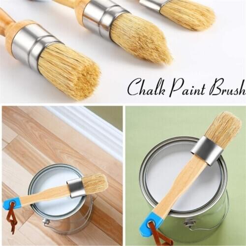 3 Pcs/Set Ergonomic Handle Chalk Wax Paint Brushes Furniture DIY Painting Waxing Tool Bristle Stencil Brushes