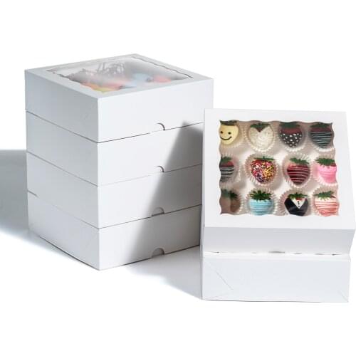 5/12 White Bakery Boxes with Window 8" x 8" x 2 1/2" Bakery Gift Packaging for Cookies Strawberry Chocolate Coverd Oreo Pies S