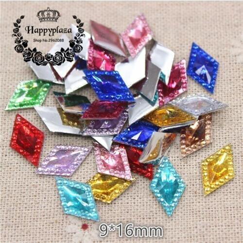 200pcs 9*16mm Mix Colors Diamond Shape Acrylic Rhinestone Flatback Cabochon Art Supply Decoration Charm Craft DIY