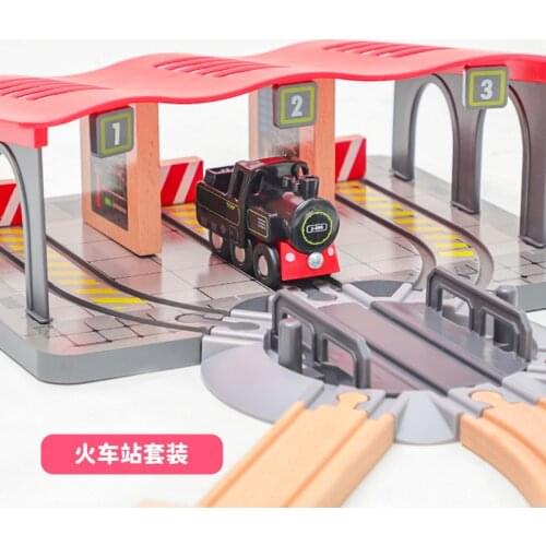 Wooden scene Track Accessory Set Passenger station fire building scene compatible brand Train Track Set