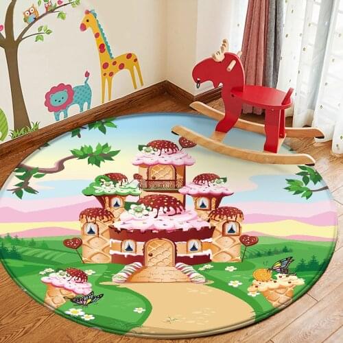 Alfombra Childrens Rug Round Flannel Non-slip Educational Carpet Castle Dessert Castle Rainbow Childrens Decorative Carpet