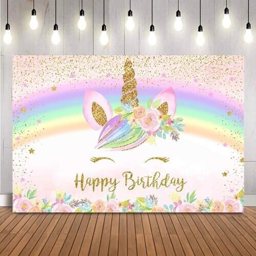 Unicorn birthday backdrop Rainbow glitter kids theme party decoration customize splatter spots children unicorn theme decoration