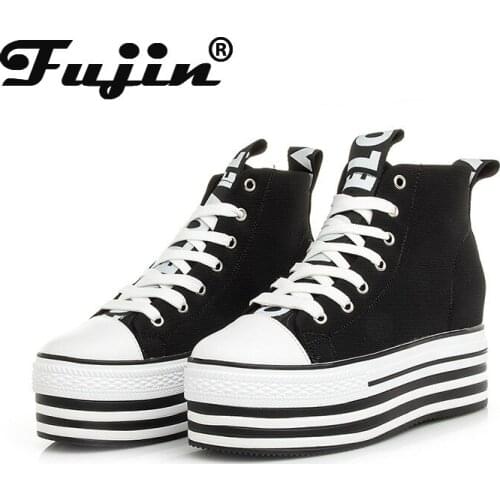 Fujin Super High Platform White High Top Ankle Boots Women Chunky Wedge Height Increased Women Casual Shoes Leisure