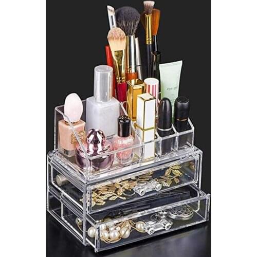 Cosmetic Jewelry Storage Box Makeup Organizer 2-layer Drawer Storage Rack Transparent Storage Drawer Acrylic Makeup Brush