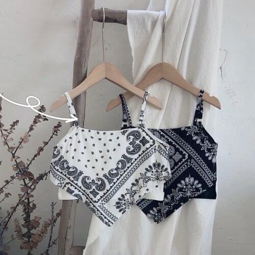 2021 Summer Girls Korean Sling Vest Tops Camisole Summer Baby Girl Kids Retro Sleeveless Suspender Vest 2-8Y Children Clothes