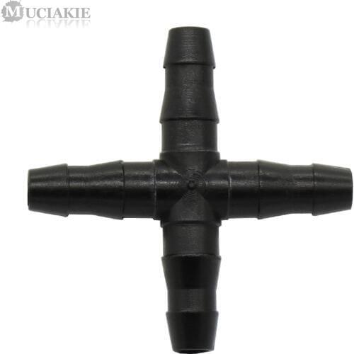 MUCIAKIE 50PCS Irrigation Cross Connector 1/4 Inch Barb Barbed 4-Way Quick Coupling For 4/7mm Hose Garden Watering Accessory