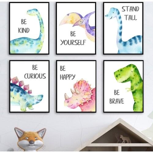 Cartoon Watercolor Dinosaur Nursery Wall Art Print Canvas Painting Nordic Poster Wall Pictures Baby Kids Room Boys Bedroom Decor