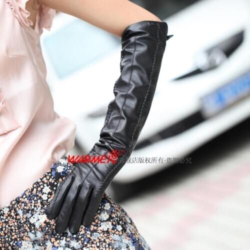 New Top Quality Ladies Leather Gloves Long Black Glove 1 Pair/Lot