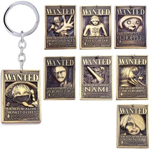 New Anime One Piece Keychain Luff Ace Zoro Metal Key Holder Badge Keyring Copper Key Chain Hat Match Double Trinket Gift llaver