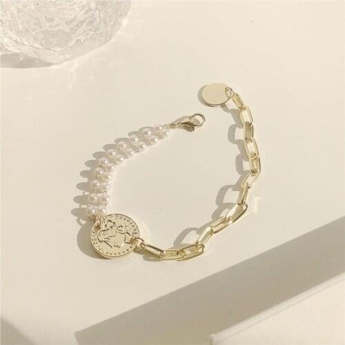 The New Double-layer Portrait Pearl Bracelet Personality Wild Chain Splicing Bracelet Temperament Simple Jewelry Women Boho