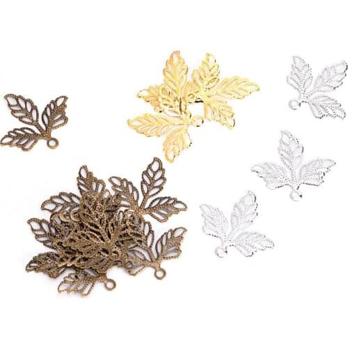 Charm Pendant Filigree 2.5mm 100Pcs Filigree Wraps Leaves Metal Connectors Crafts for Jewelry Making DIY Accessories