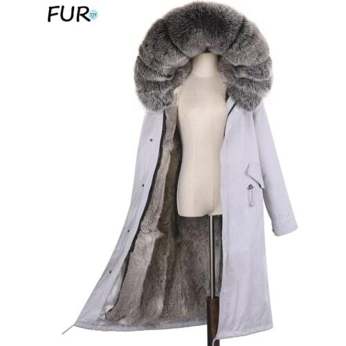 2020 NEW Parkas Natural Fur Womens Parka Real Fur Fox Fur Coat With Hood Rex Rabbit Fur Iiner Winter Jacket Natural Fur Parkas