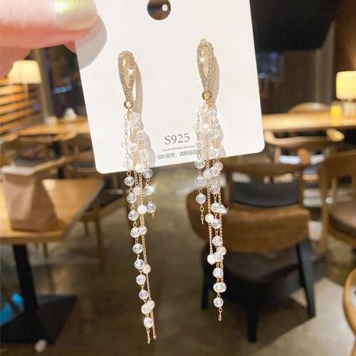 Kpop Version of Long Tassel Earrings Simple Pearl Earrings for Women Korean Fashion Earrings 2020 Wholesale Arete