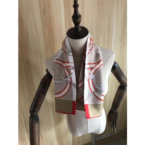 2021 new arrival spring summer classic chain 100% pure silk scarf twill hand made roll 90*90 cm shawl wrap for women lady gift
