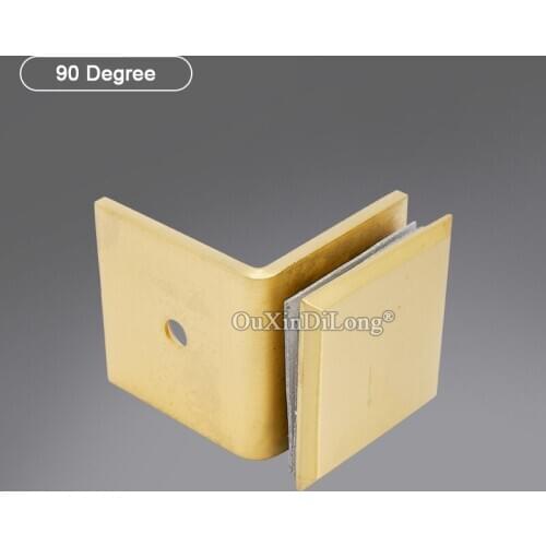 2PCS Brushed Gold Frameless Shower Brass Door Clamps 0/90 Degree Hinge Glass Clip Door Fittings Door Clamp Brackets GF390