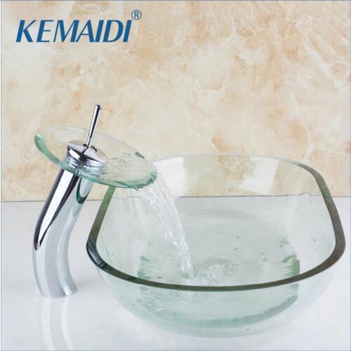 KEMAIDI Bathroom Sink Basin Vessel Faucet Tap Lavatory Glass Basin Set With Pop-up Drain New Shape Construction & Real Estate