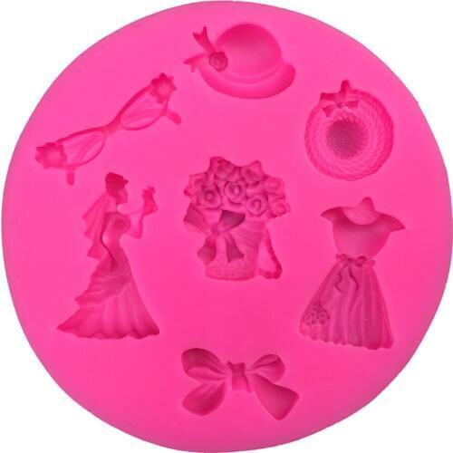 Straw hat bow skirt Shape 3D fondant cake silicone mold food grade mastic confeitaria chocolate pastry candy making tools F0243