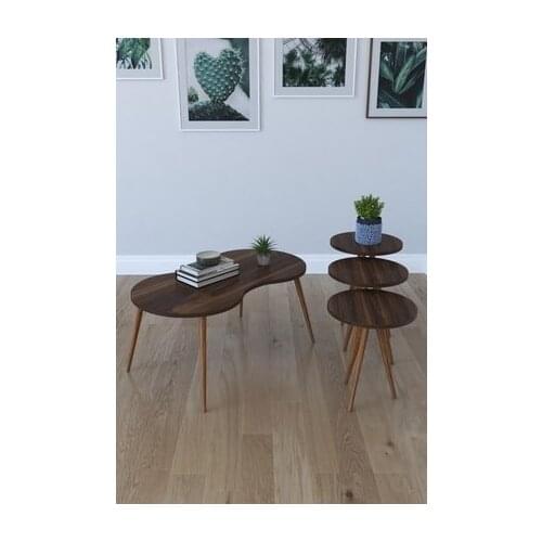 Modern 3'lü Round Zigon Coffee table, Serving Stand And London Center table-Walnut coffe table table bassee
