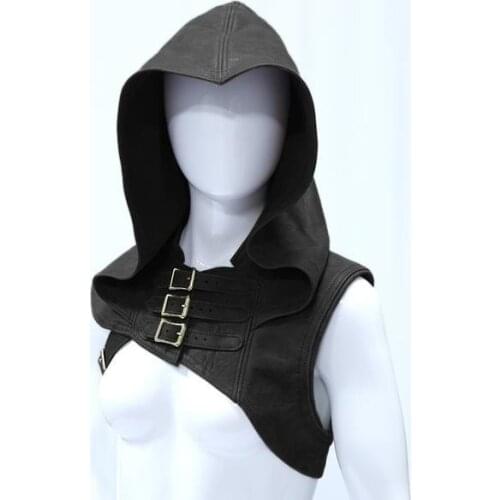 Medieval Hooded Capelet Mantle Halloween Costume Cosplay Costume Retro Buckle Shoulder Pads Solid Color Outdoor Hood Cowl Hat