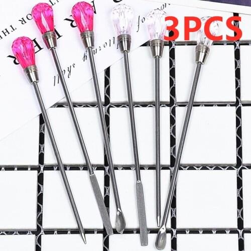2020 New 3PCS Nail Art Stirring Rod Tools Stainless Steel Acrylic Powder Liquid UV Gel Spoon Spatula Pin Dotting Pen Manicure