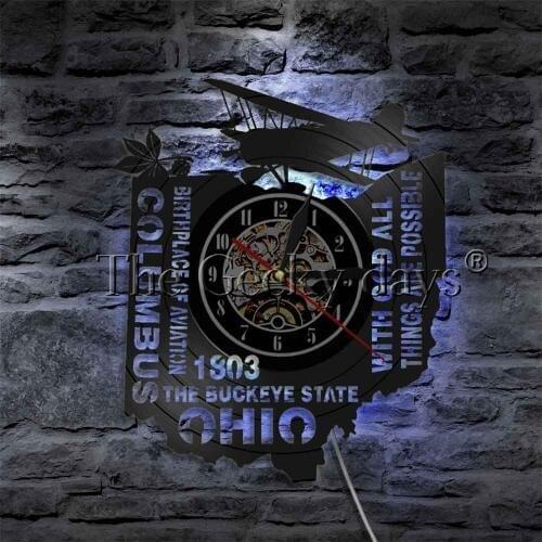 The Buckeye State Ohio Night Light Birth Place Of Aviation Silhouette LED Light Columbus City Multi Color Lighting Clock