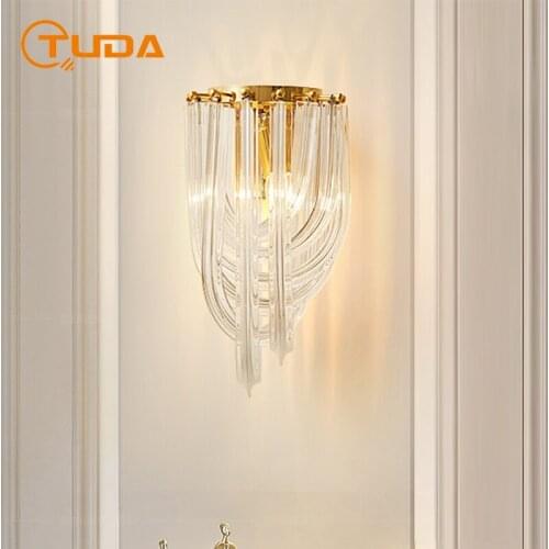 TUDAD Post Modern Luxury Crystal Glass Wall Lamp for Living Room Bedroom Bedside Lighting Background Wall Lamp Led Wall Light