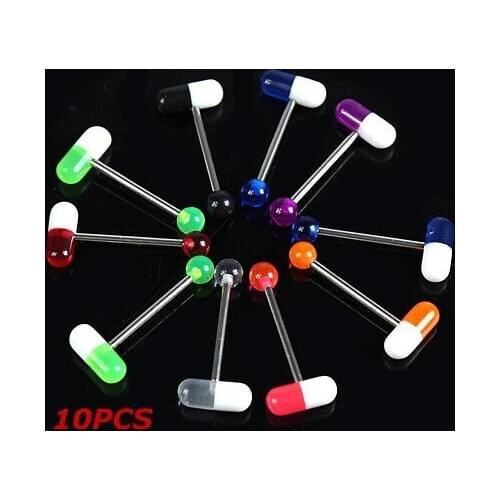 Unique Capsule Pills Design Acrylic Tragus Piercing 1.4*19mm Surgical Stainless Steel Body Piercing Tongue Rings