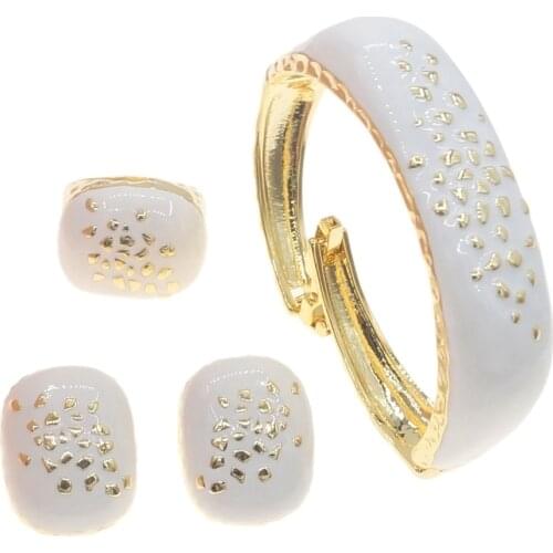 High Quality Brazil Gold Three-piece Jewelry Set Ladies Bracelet Ring Earring Set Banquet Jewelry B0084