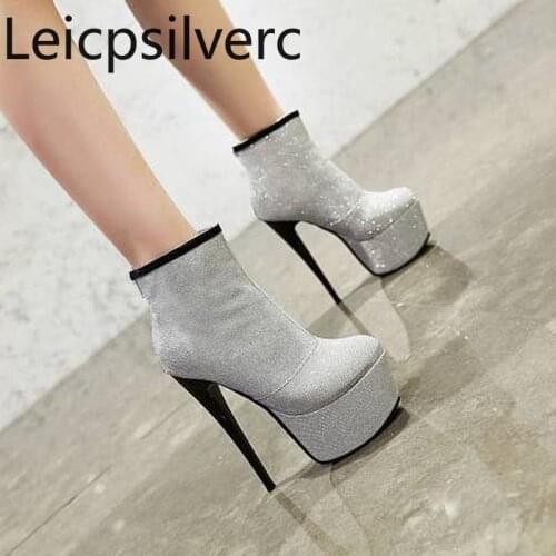 Womens Boots The New winter fashion Color matching Round head zipper High heel Womens shoes plus size 31-48 Heel Height 16cm
