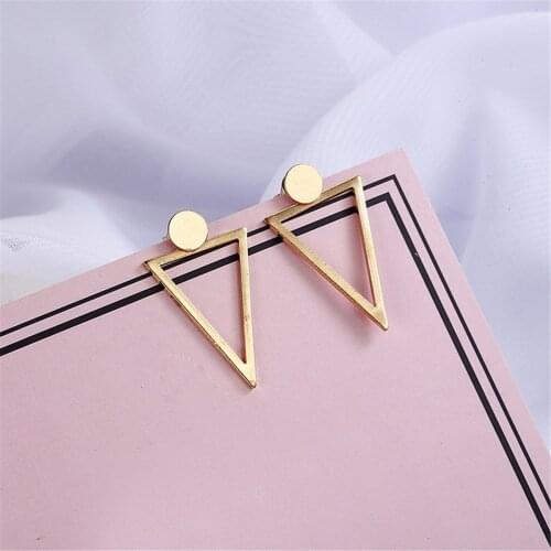 Geometric Triangle Dangle Earring for Women Simple Gold Color Stainless Steel Round Studs Earring Jewelry Gift Party Wholesale