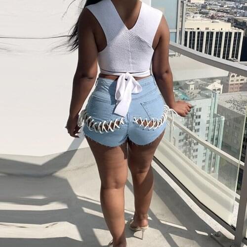 Women Sexy Hollow Out Denim Shorts Eyelet Lace Up Wrap Hip Slim Short Jeans 2021 Summer Korean Fashion Harajuku Kawaii Clothes