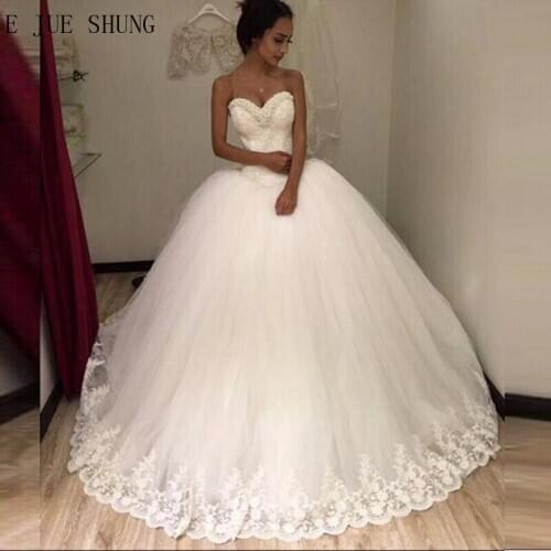 E JUE SHUNG New Lace Appliques Sweetheart Beaded Ball Gown Wedding Dresses Lace Up Back Bridal Gowns vestidos de novia