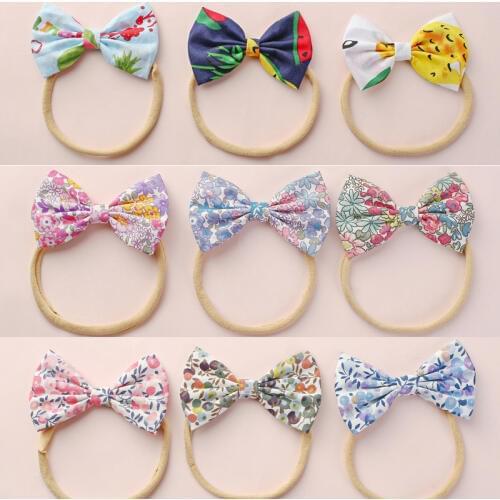 18 pcs/lot , Spring Summer Baby Headband, Floral Pattern Fabric Hair Bow Nylon Headbands, Baby Girls Hair Accessories